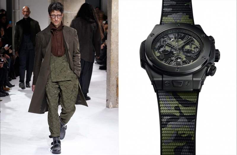 今次與HUBLOT合作的聯(lián)乘作品，迷彩圖案源自他以往設(shè)計的工裝服飾系列，貫