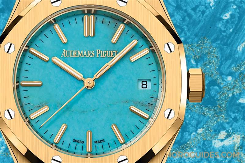 AUDEMARS PIGUET - 愛彼Royal Oak皇家橡樹自動上鏈腕表，黃金表殼搭配天然綠松石表面